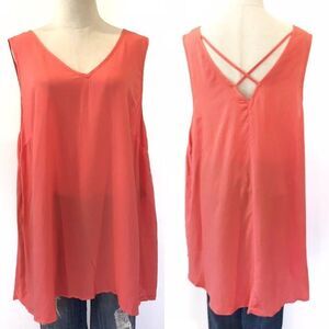 Ava & Viv Orange V-neck Blouse Maori Flower Red Size 2X NEW